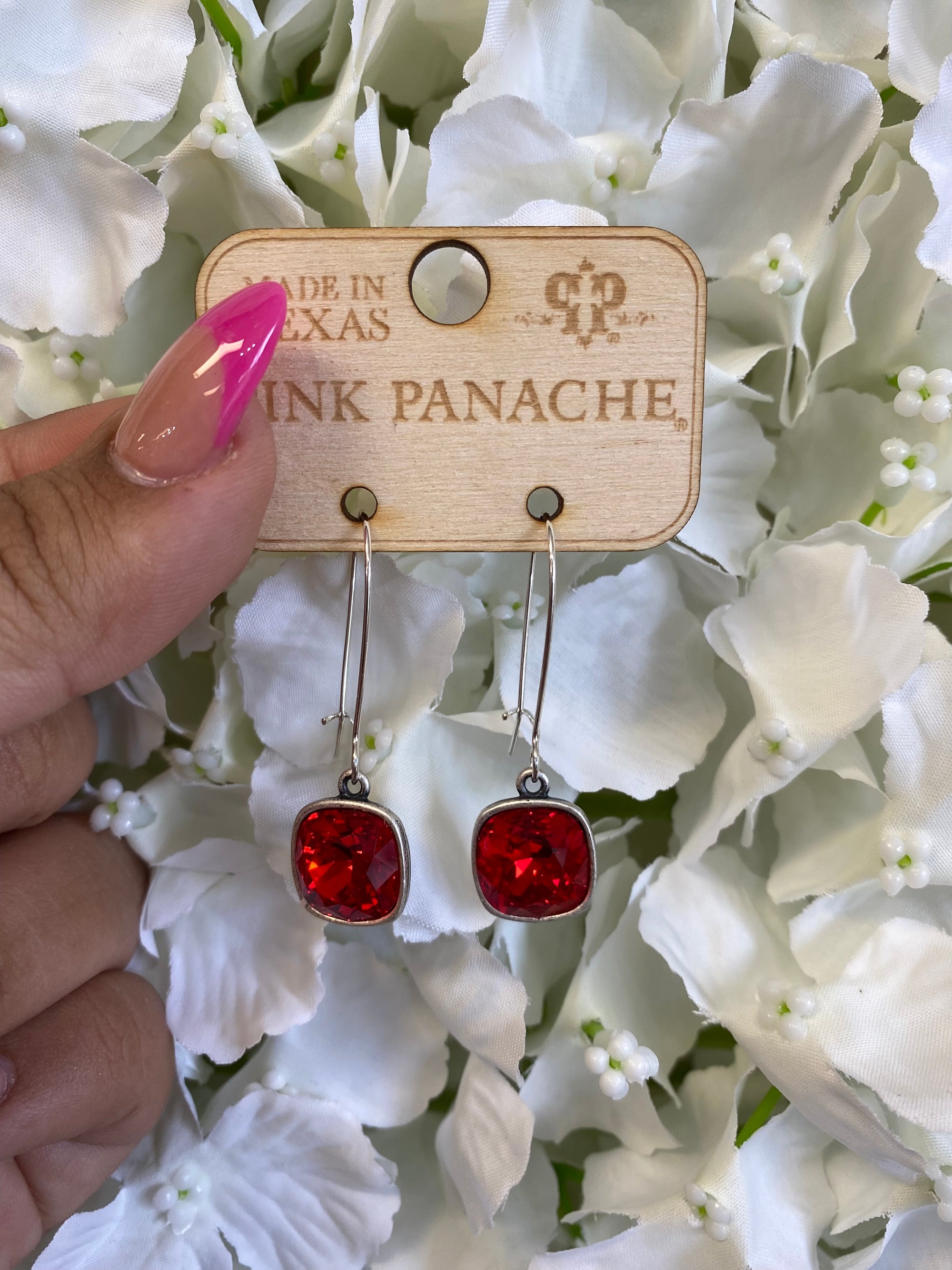 SILVER RED PINK PANACHE DANGLES