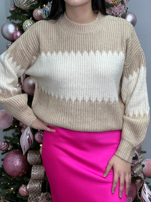 COLOR-BLOCK BEIGE SWEATER