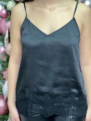 BLK LACE SATIN CAMI