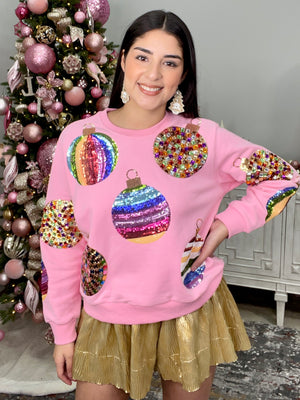 QUEEN OF SPARKLES PINK ORNAMENT SWEATER