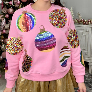 QUEEN OF SPARKLES PINK ORNAMENT SWEATER