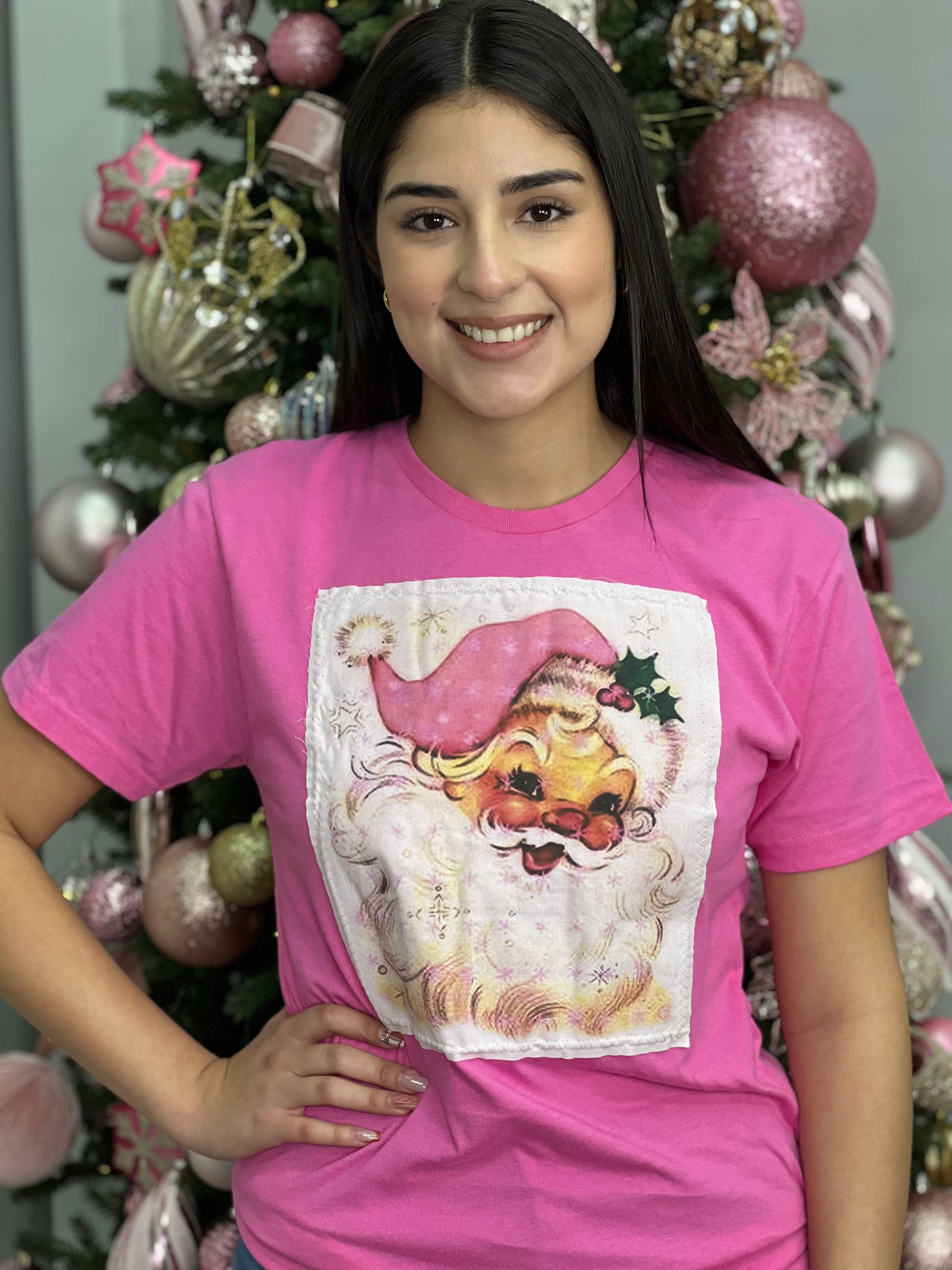 PINK HAT SANTA PATCH TEE