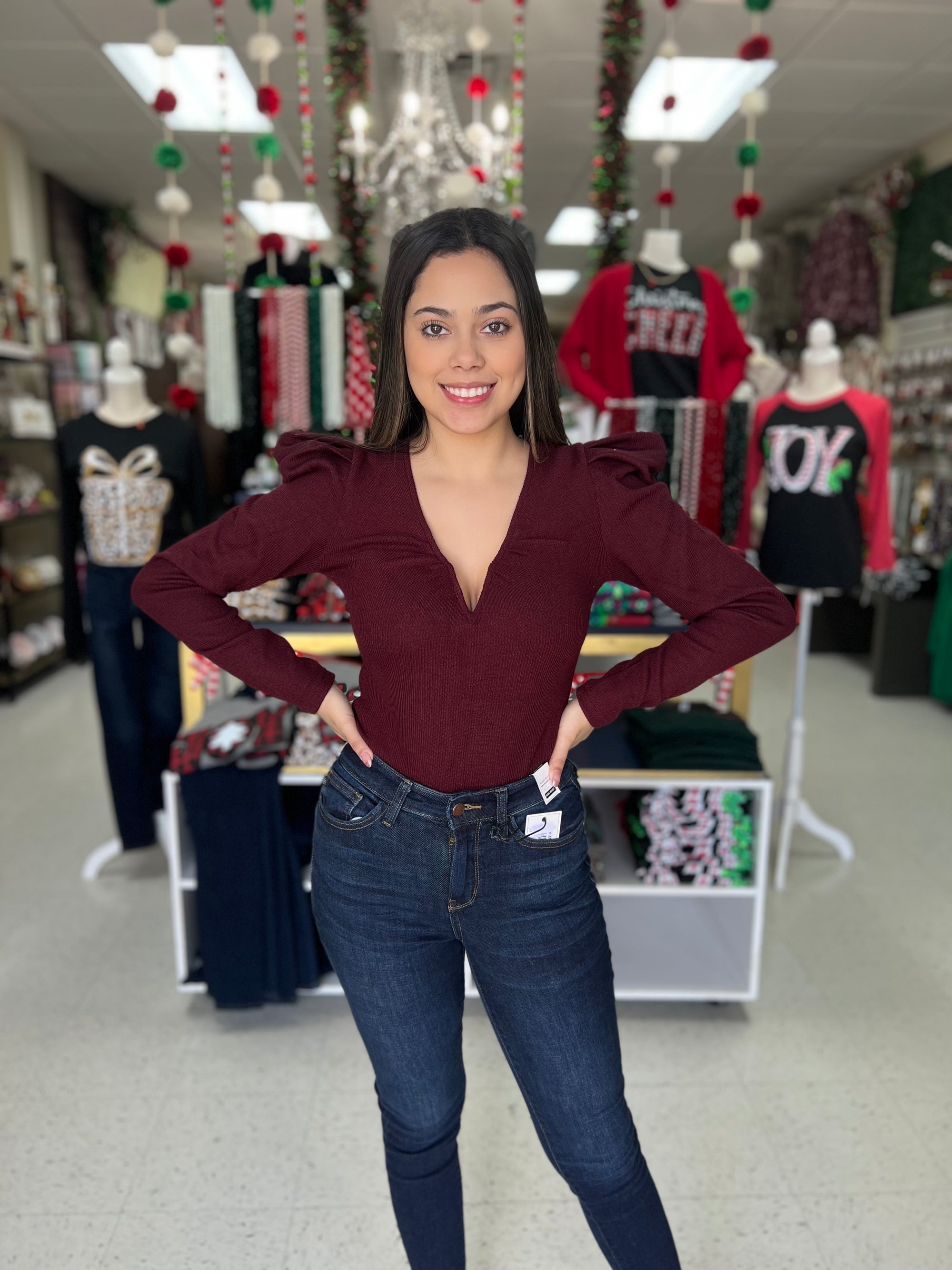 MAROON V NECK BODYSUIT