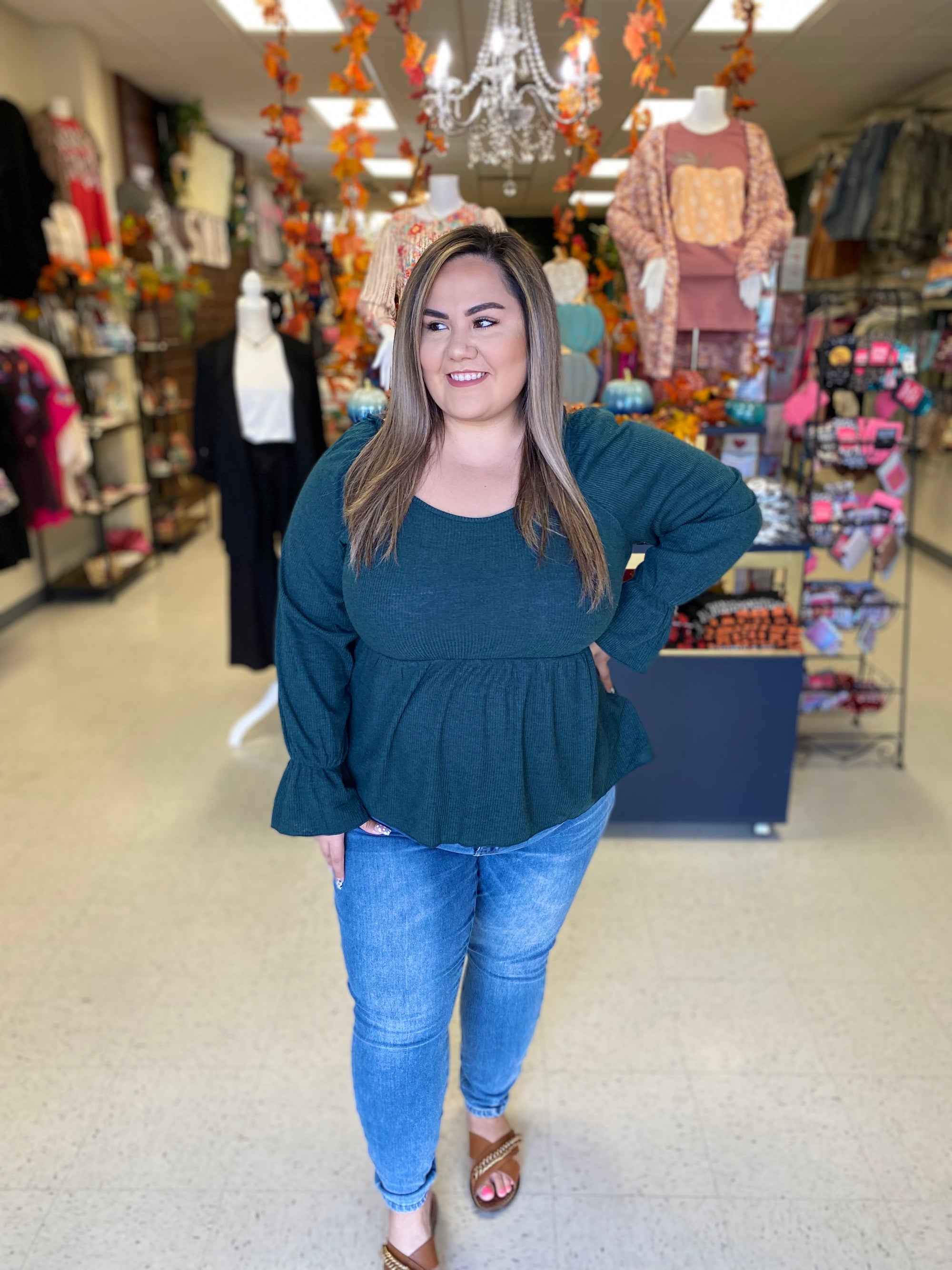 GREEN PEPLUM TOP