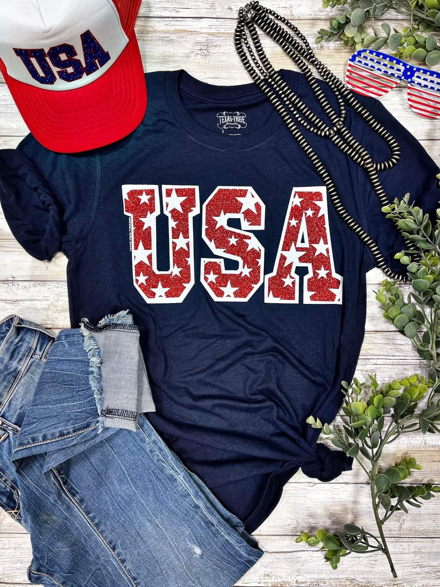 USA RED STAR GLITTER TEE