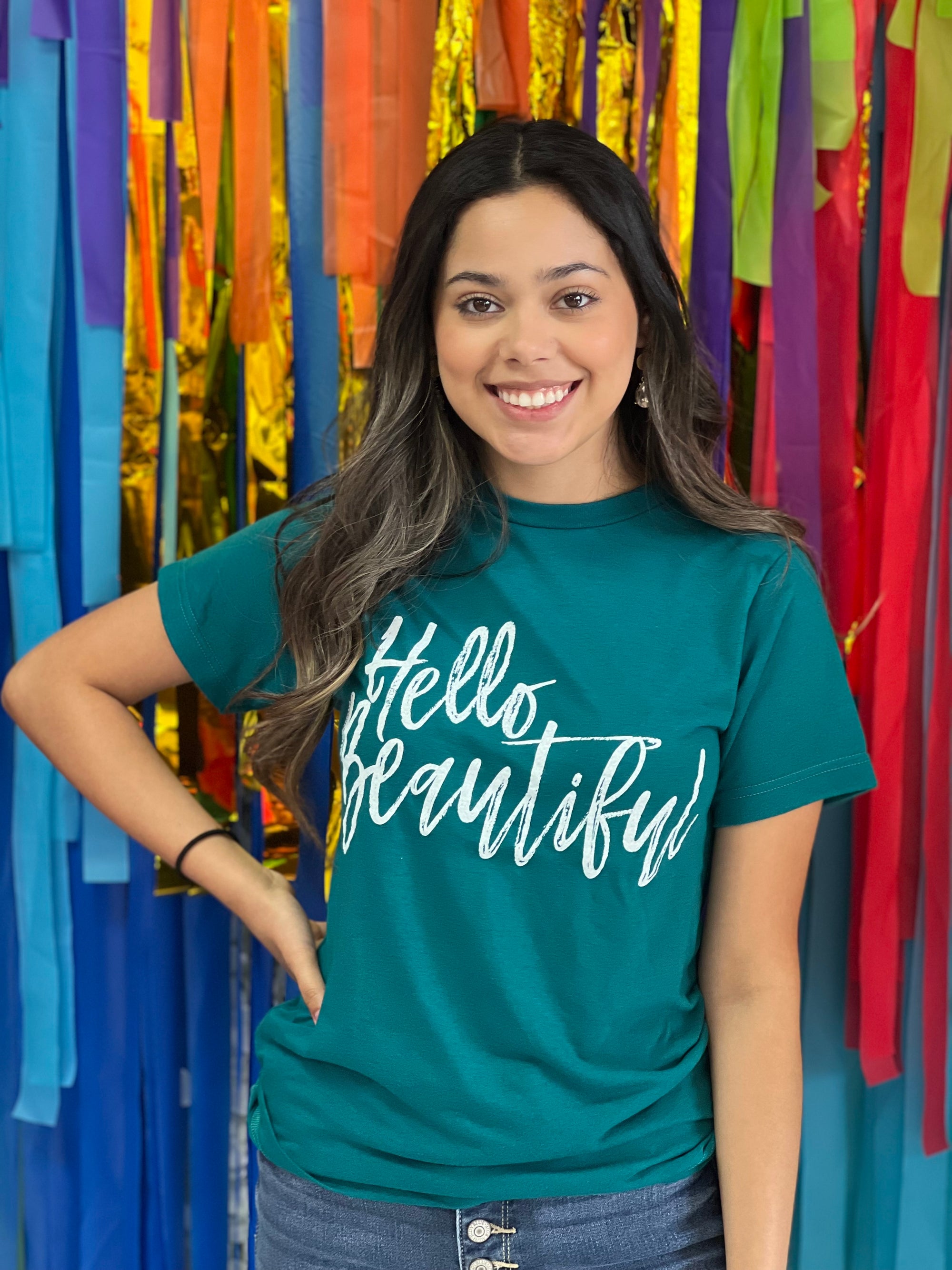 TEAL HELLO BEAUTIFUL TEE