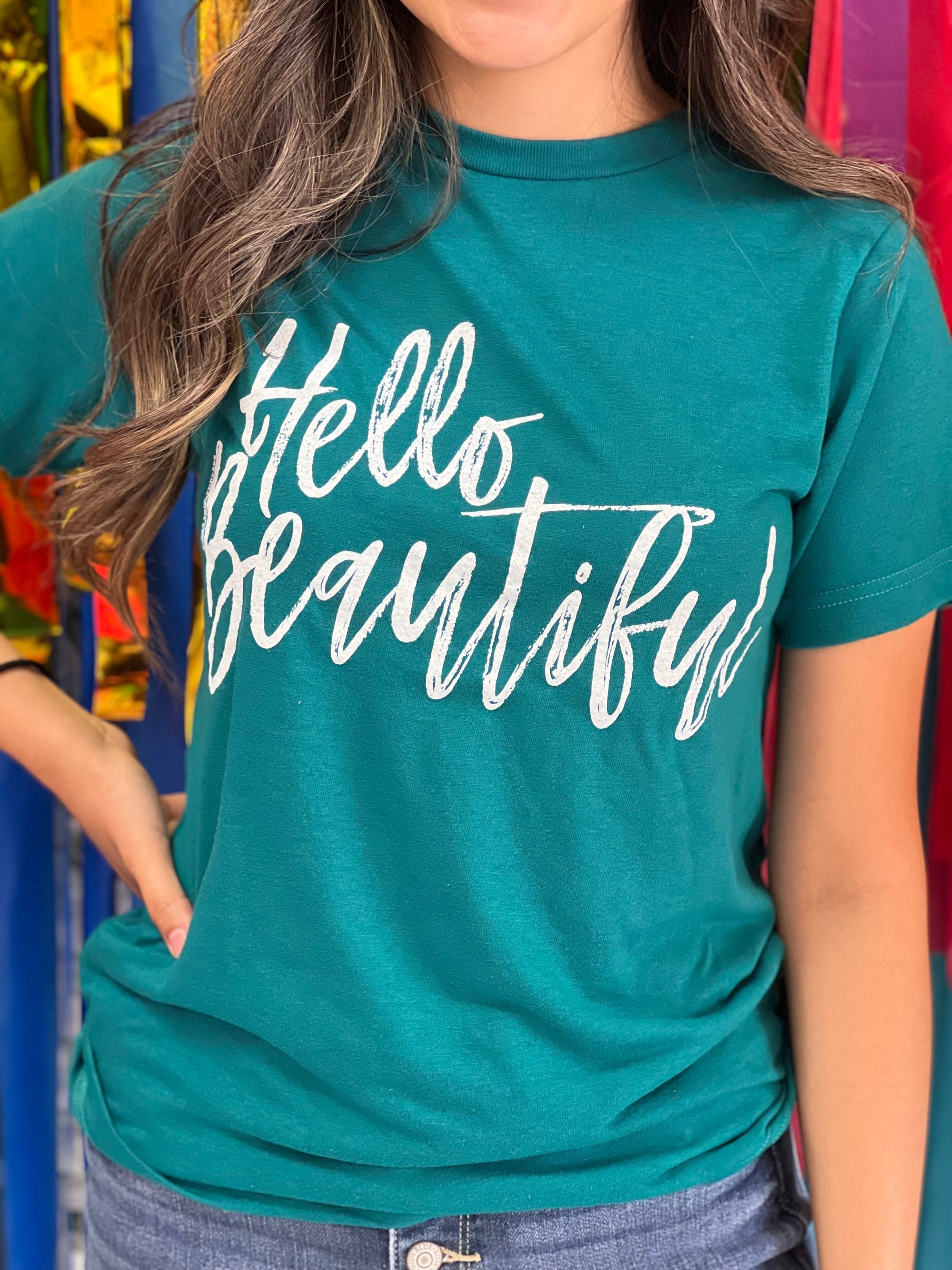 TEAL HELLO BEAUTIFUL TEE