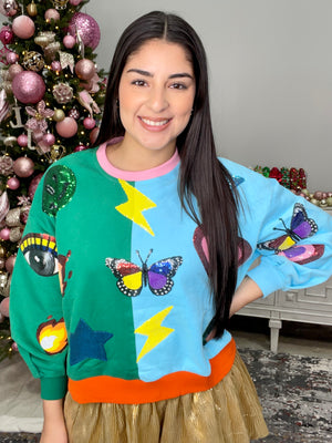 QUEEN OF SPARKLES ICON COLORBLOCK SWEATSHIRT