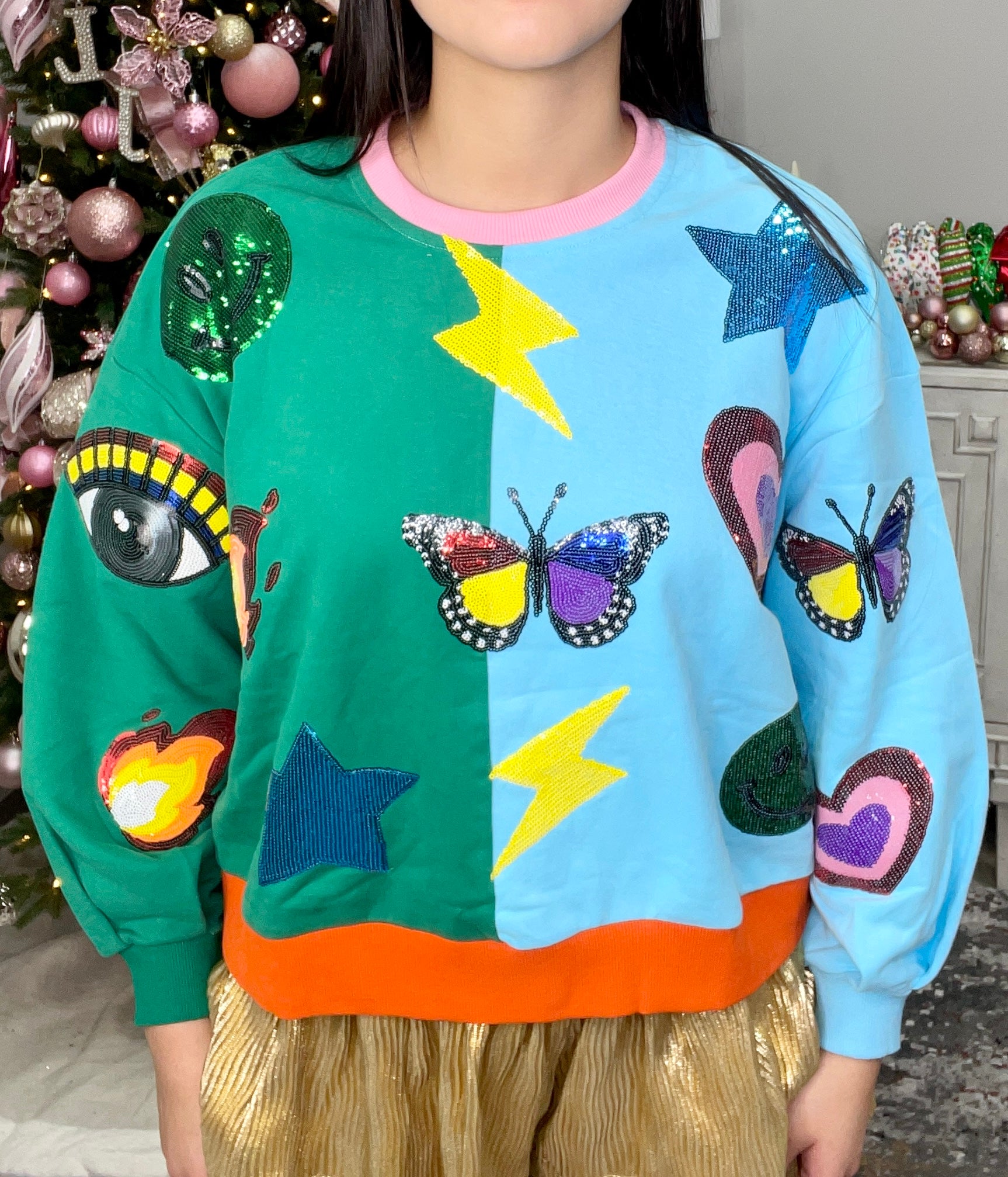 QUEEN OF SPARKLES ICON COLORBLOCK SWEATSHIRT