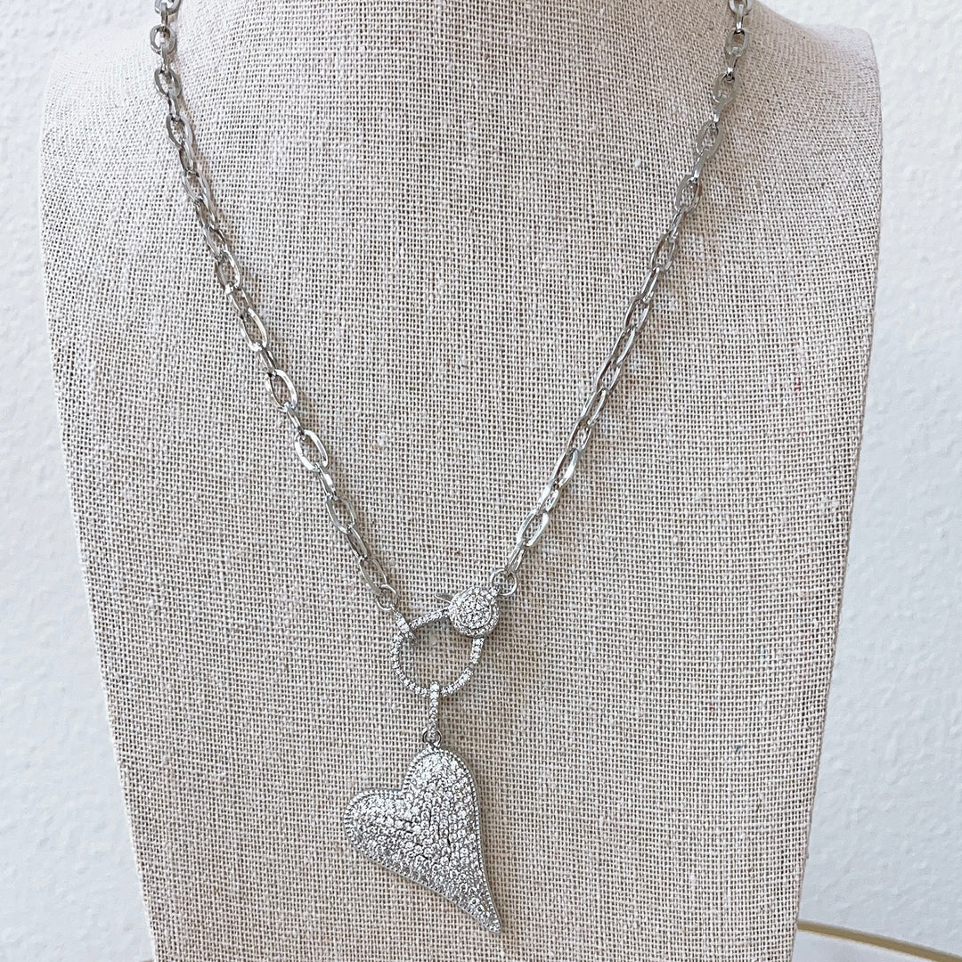 SILVER CLIP HEART NECKLACE TREASURE JEWELS