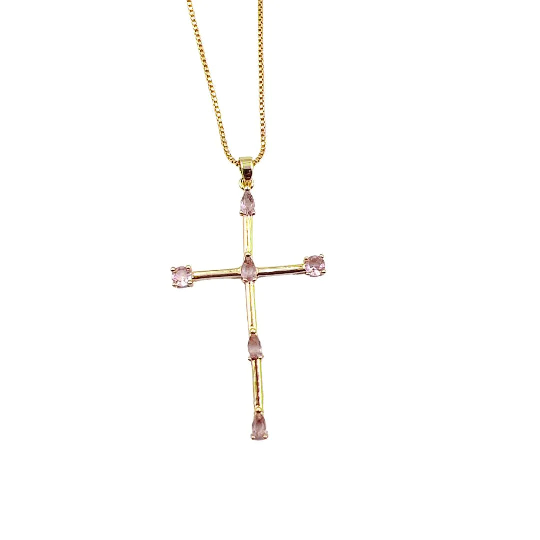 PINK STONE CROSS NECKLACE TREASURE JEWELS