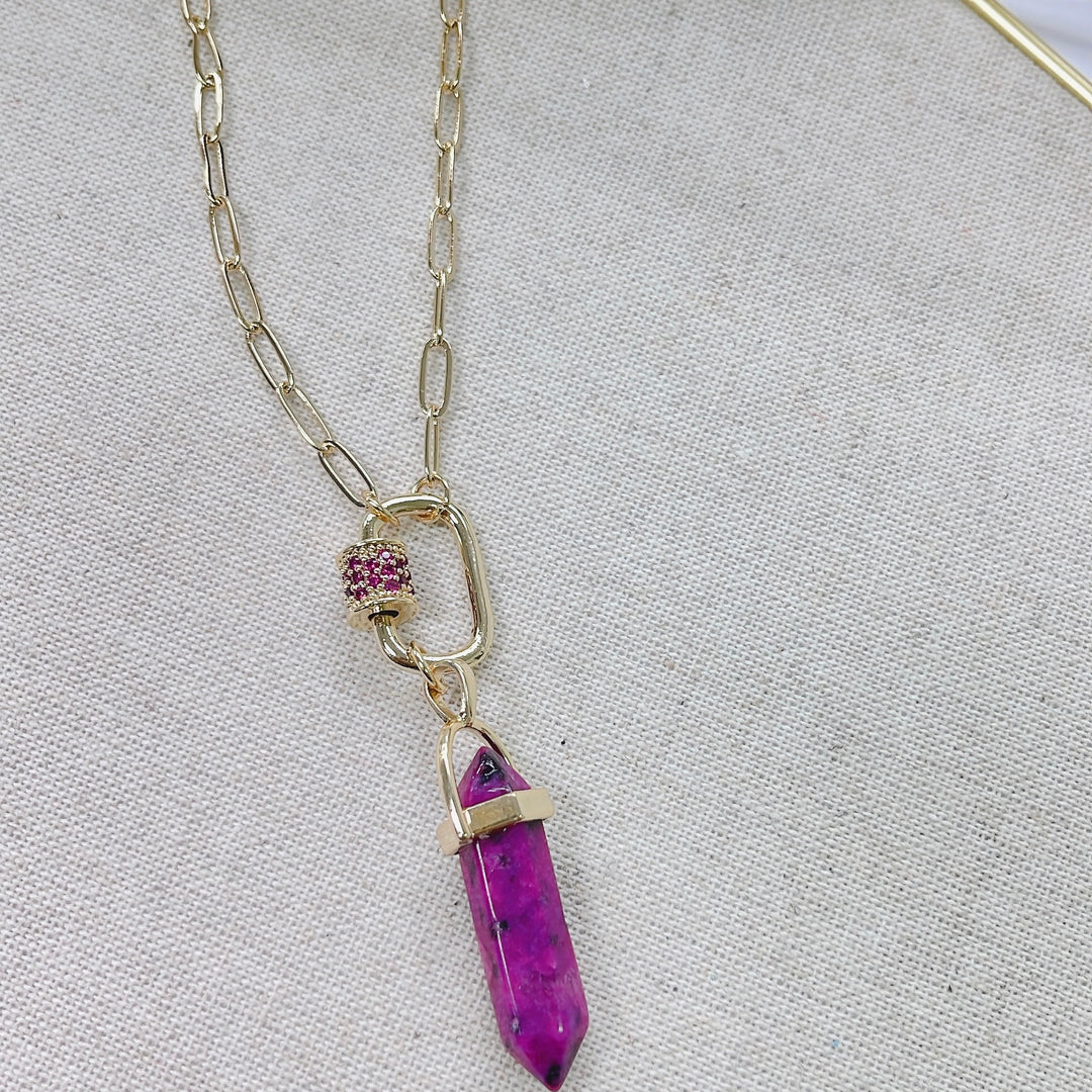 PURPLE CRYSTAL PENDANT NECKLACE TREASURE JEWELS