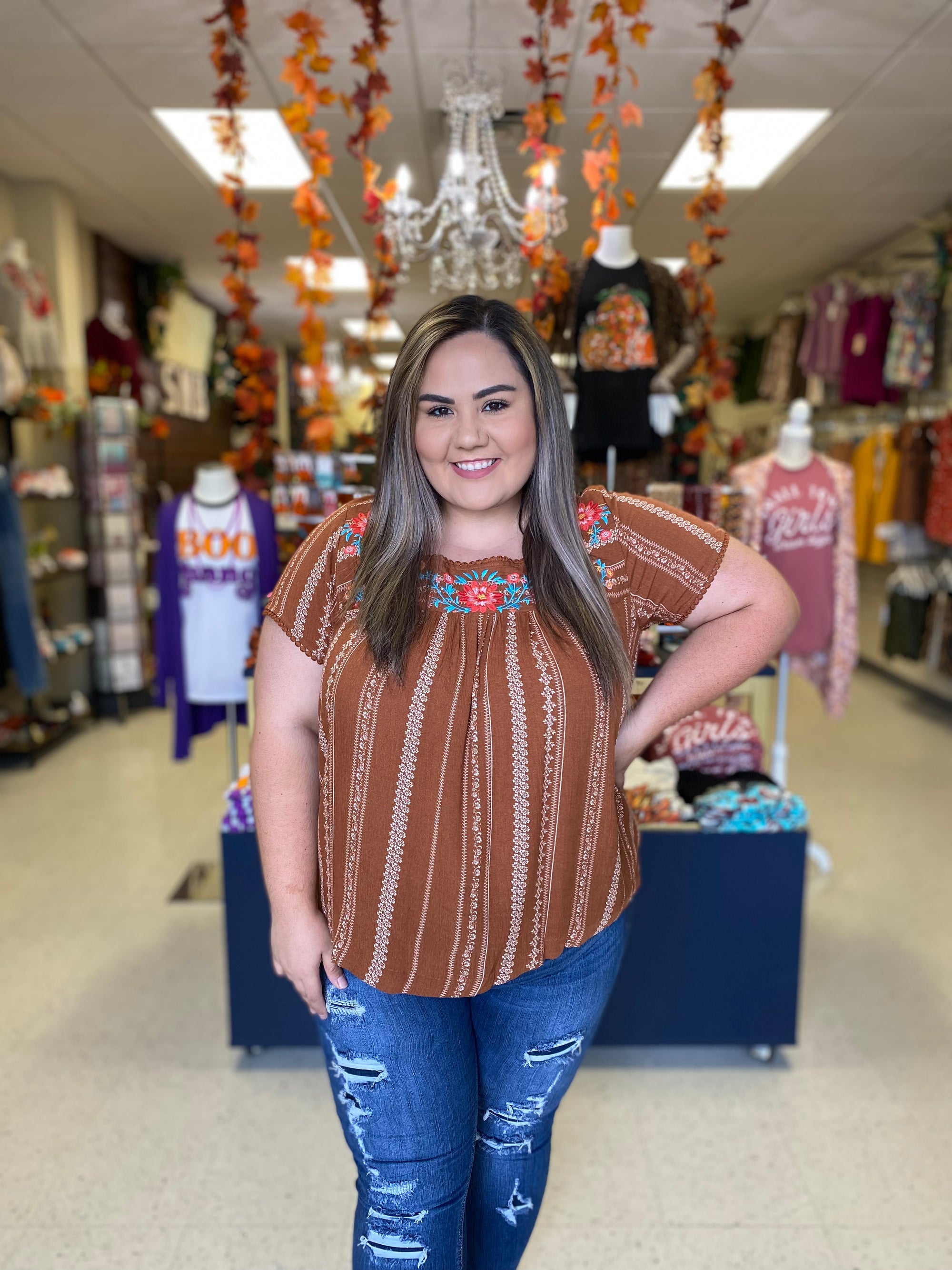 VICTORIA RUST EMBROIDERY BLOUSE