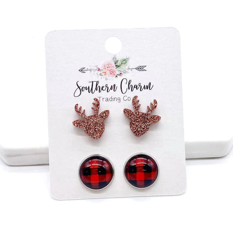 SOUTHERN CHARM REINDEER PLAID STUD SET