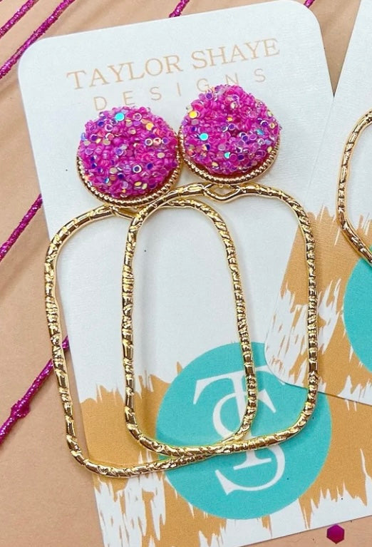 HOT PINK GLITTER TOP HOOPS