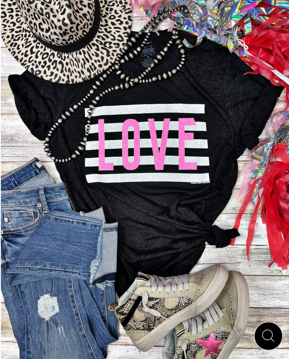 LOVE IN NEON PINK GLITTER TEE