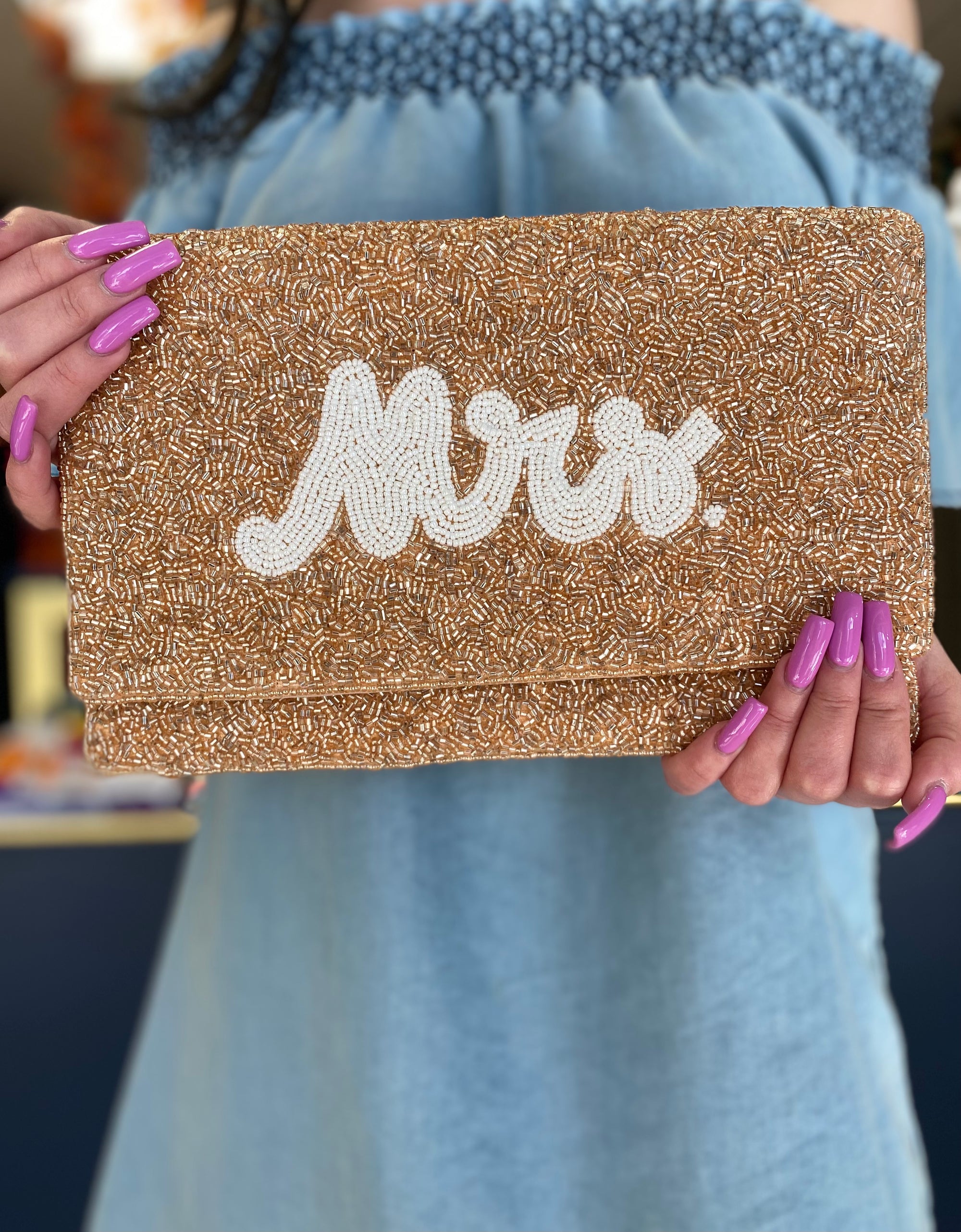 ROSE GOLD MRS BEADED CLUTCH