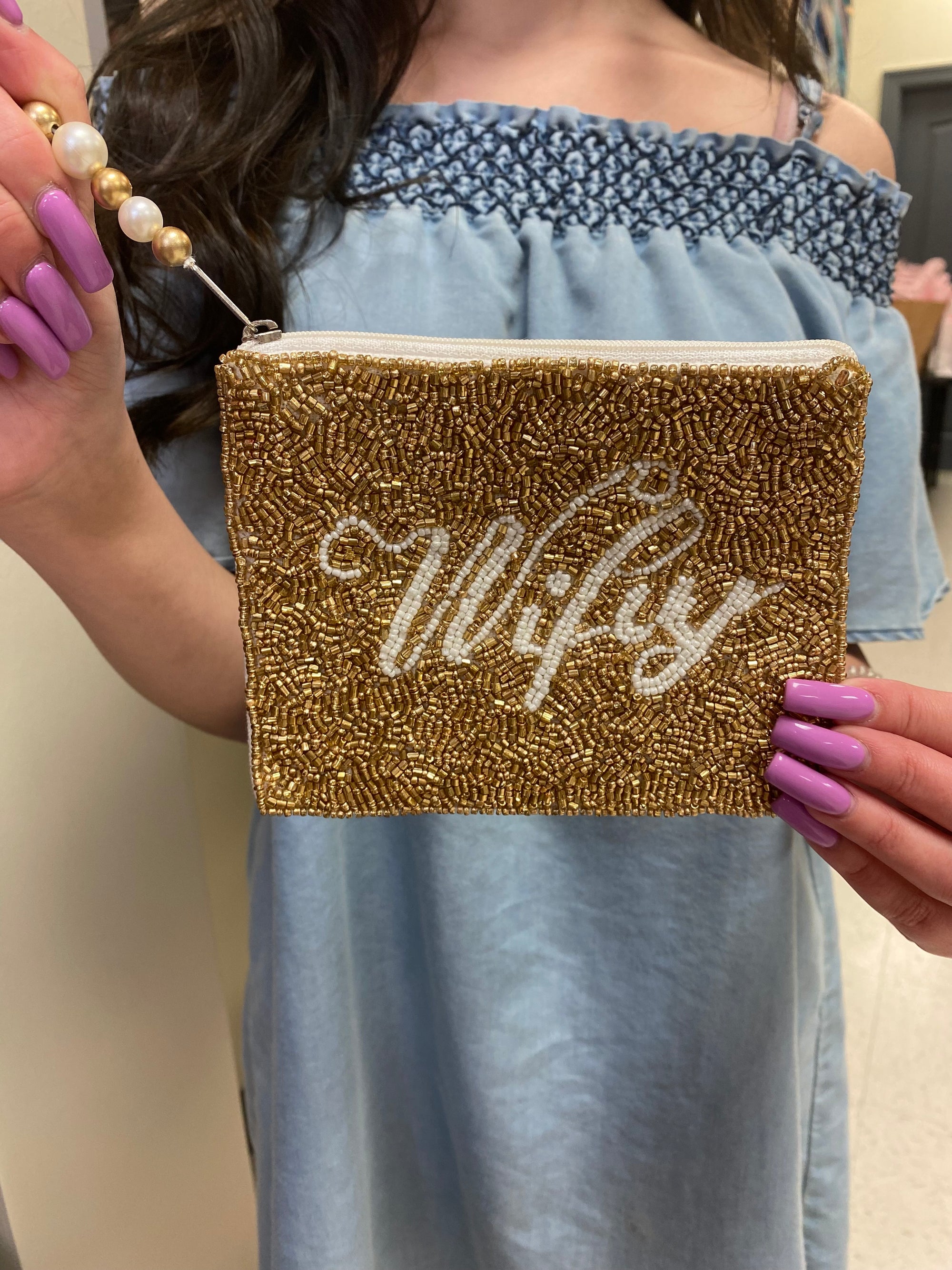 WIFEY BEADED POUCH