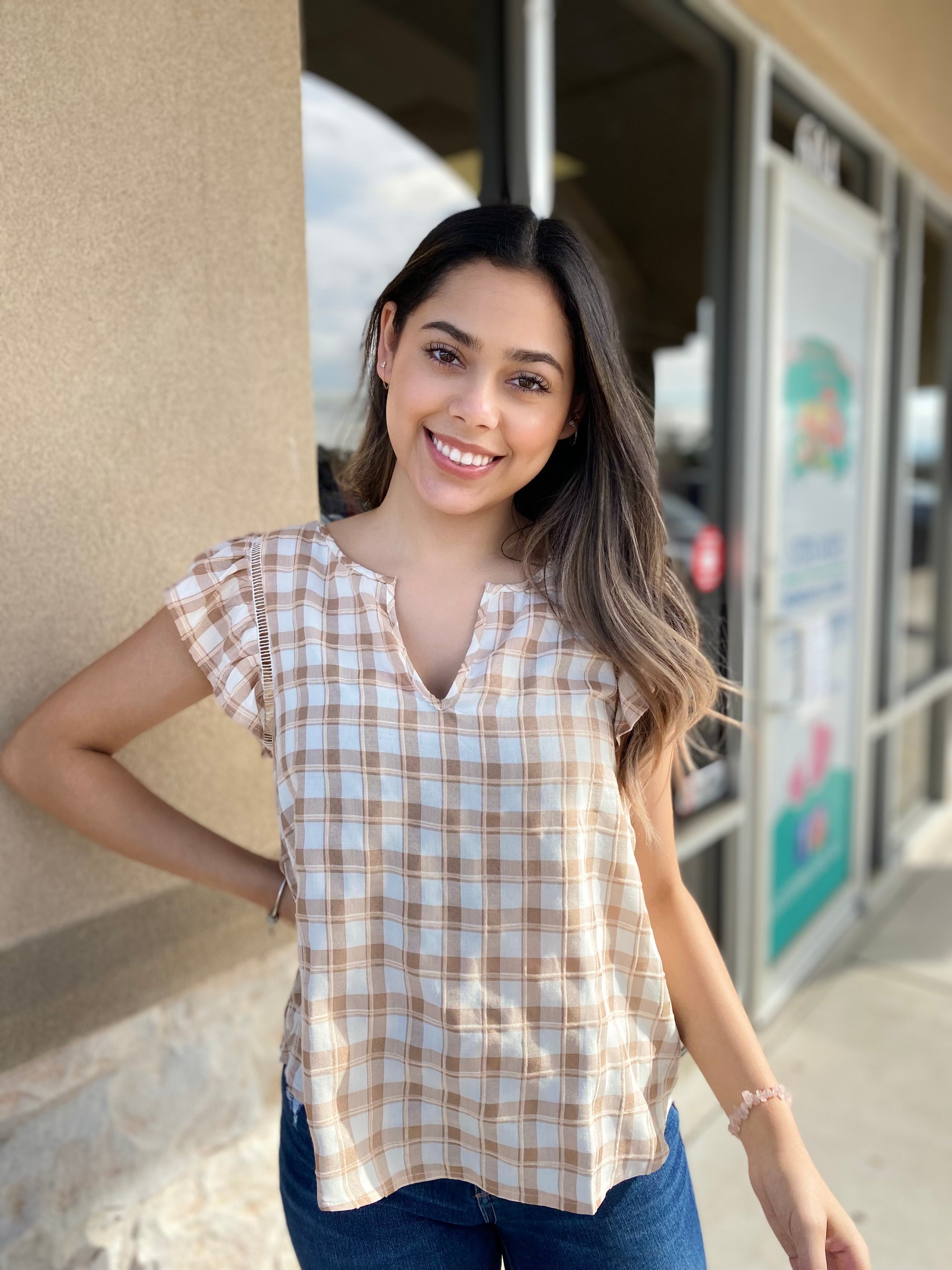 BEIGE PLAID TOP