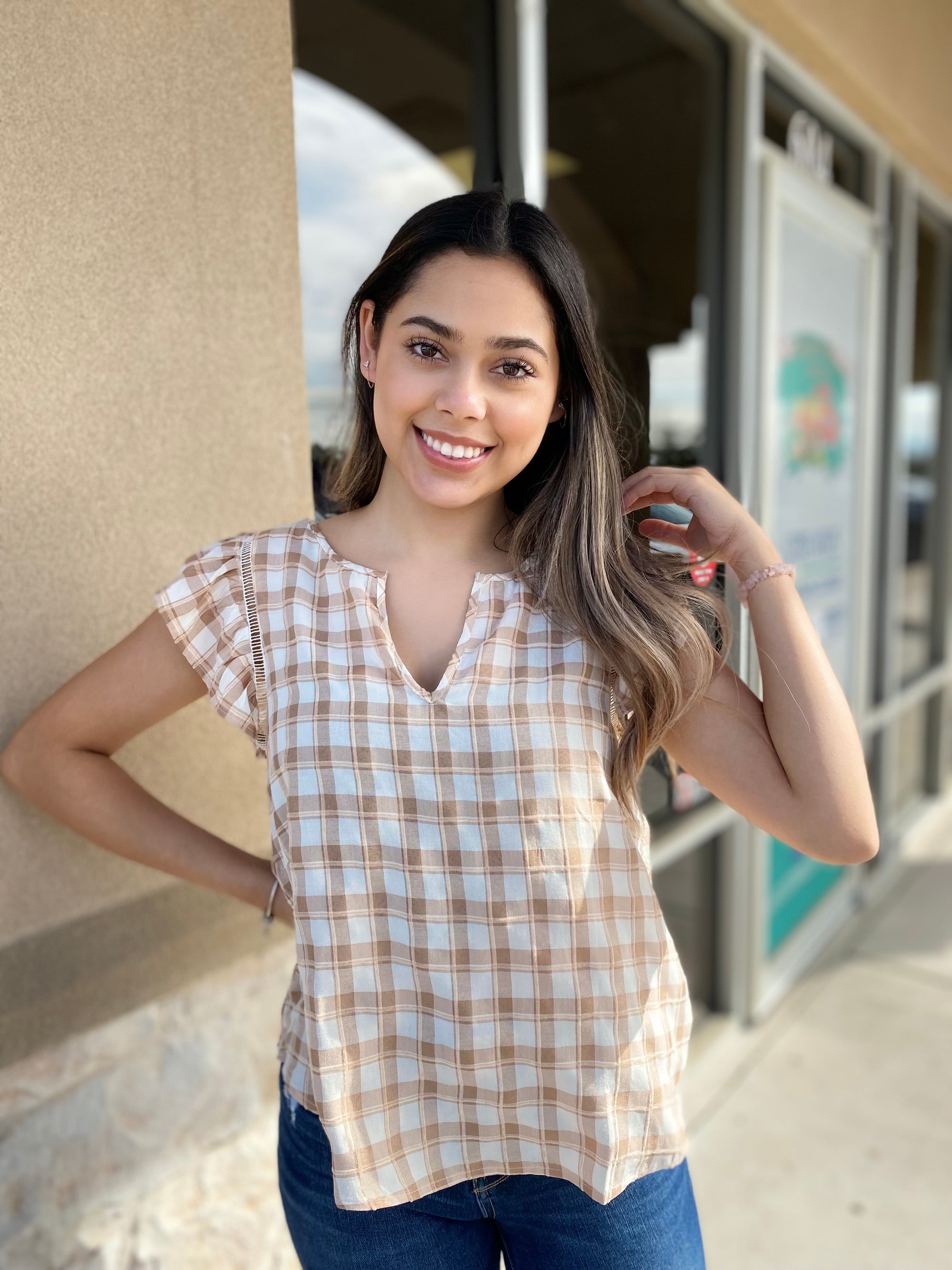 BEIGE PLAID TOP