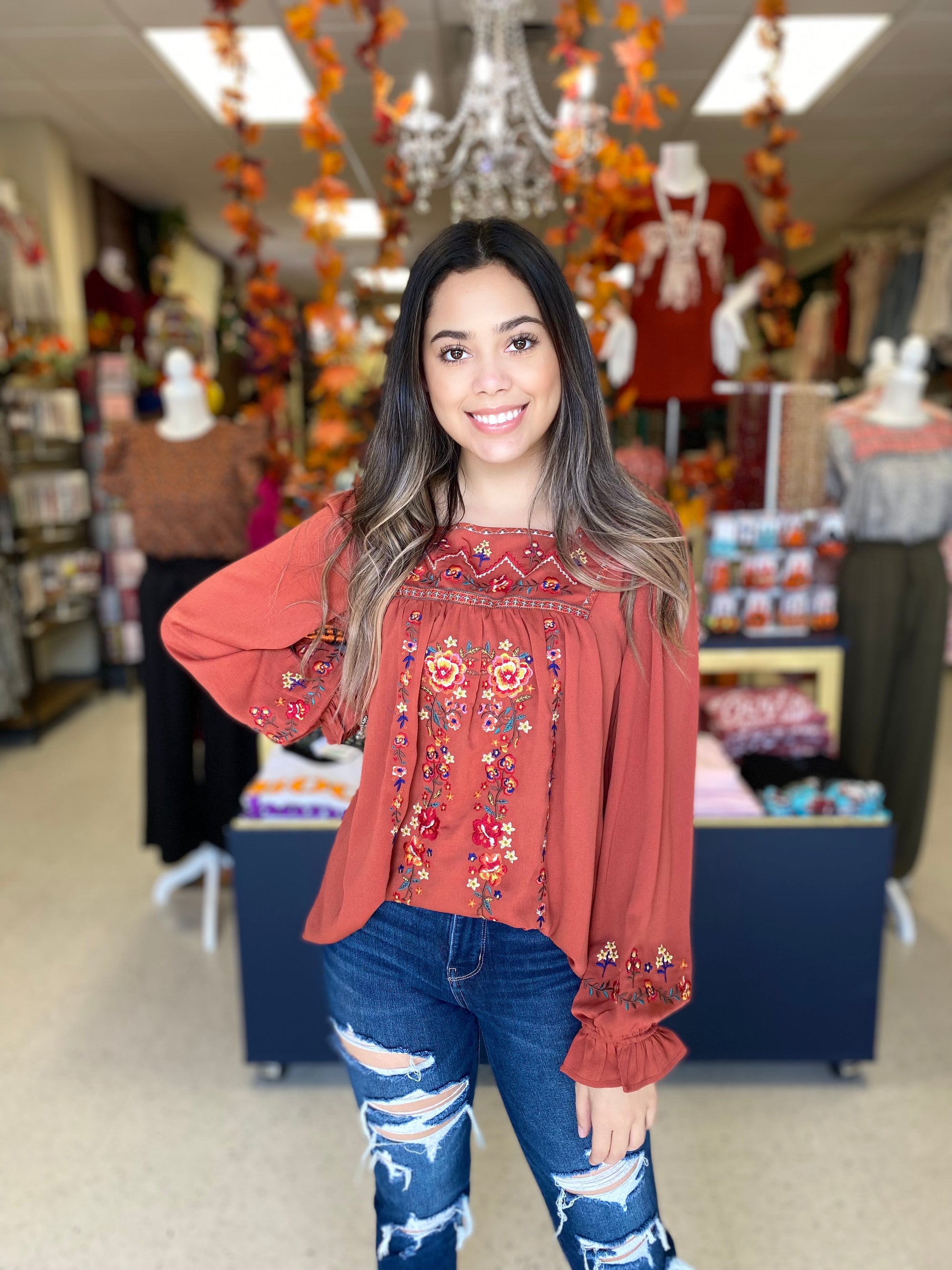 PUMPKIN EMBROIDERY TOP