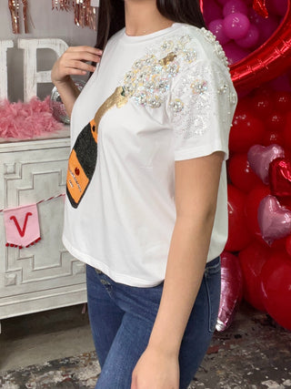 WHITE POPPING CHAMPAGNE TEE