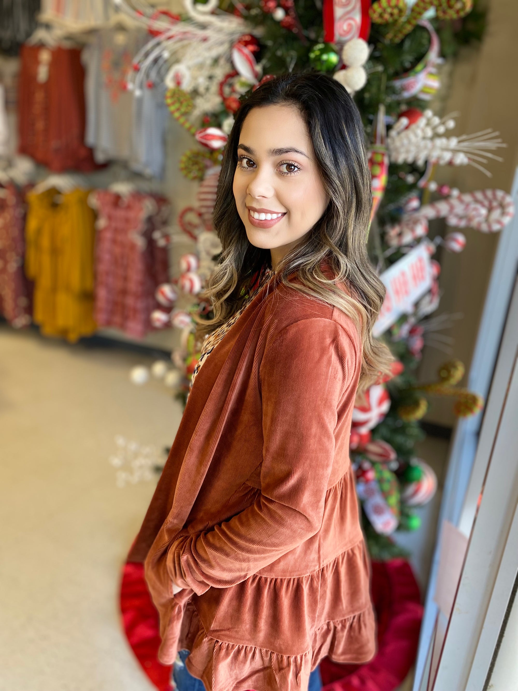 CORDUROY RUST CARDIGAN