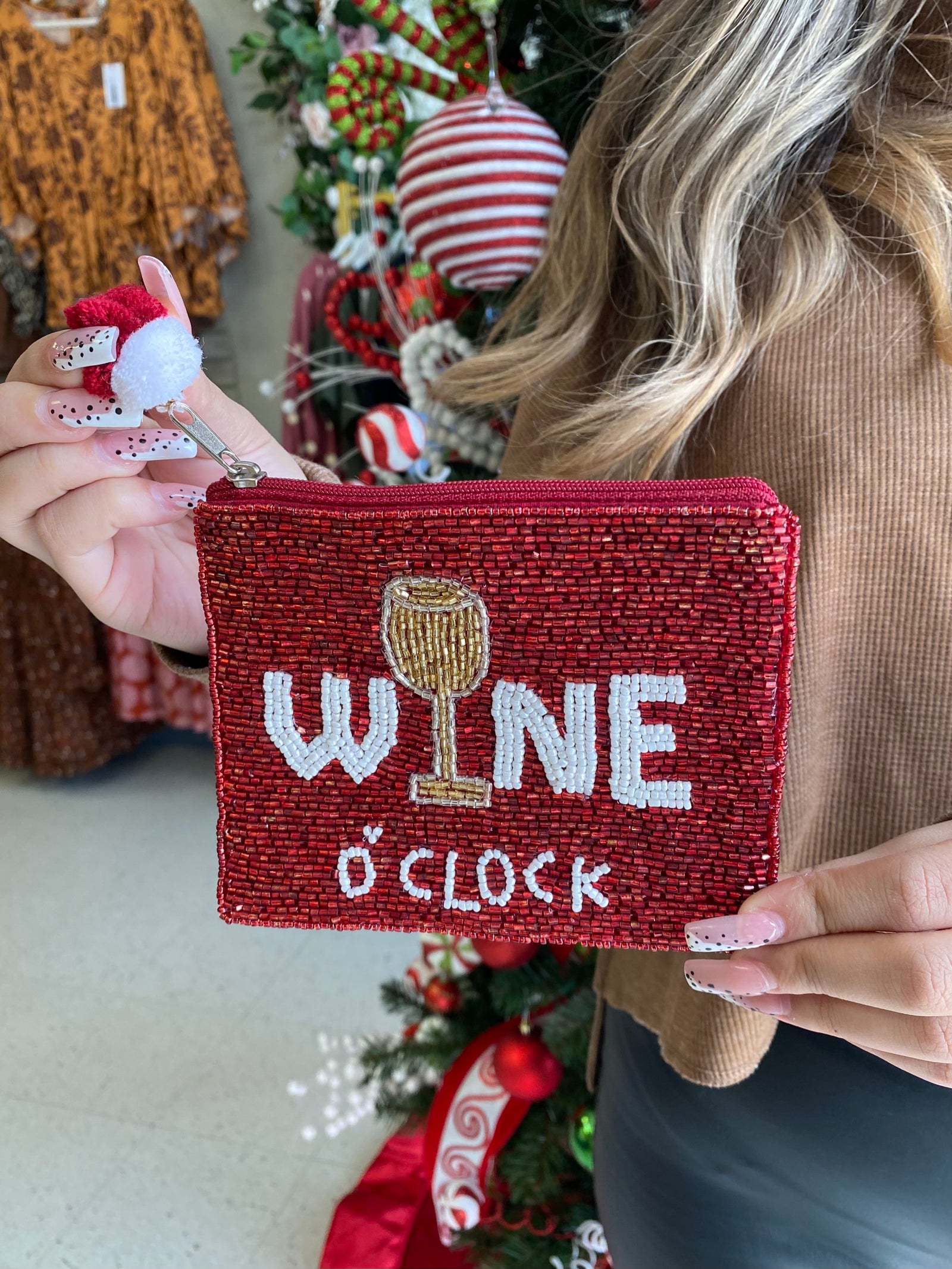 WINE O' CLOCK BEADED POUCH