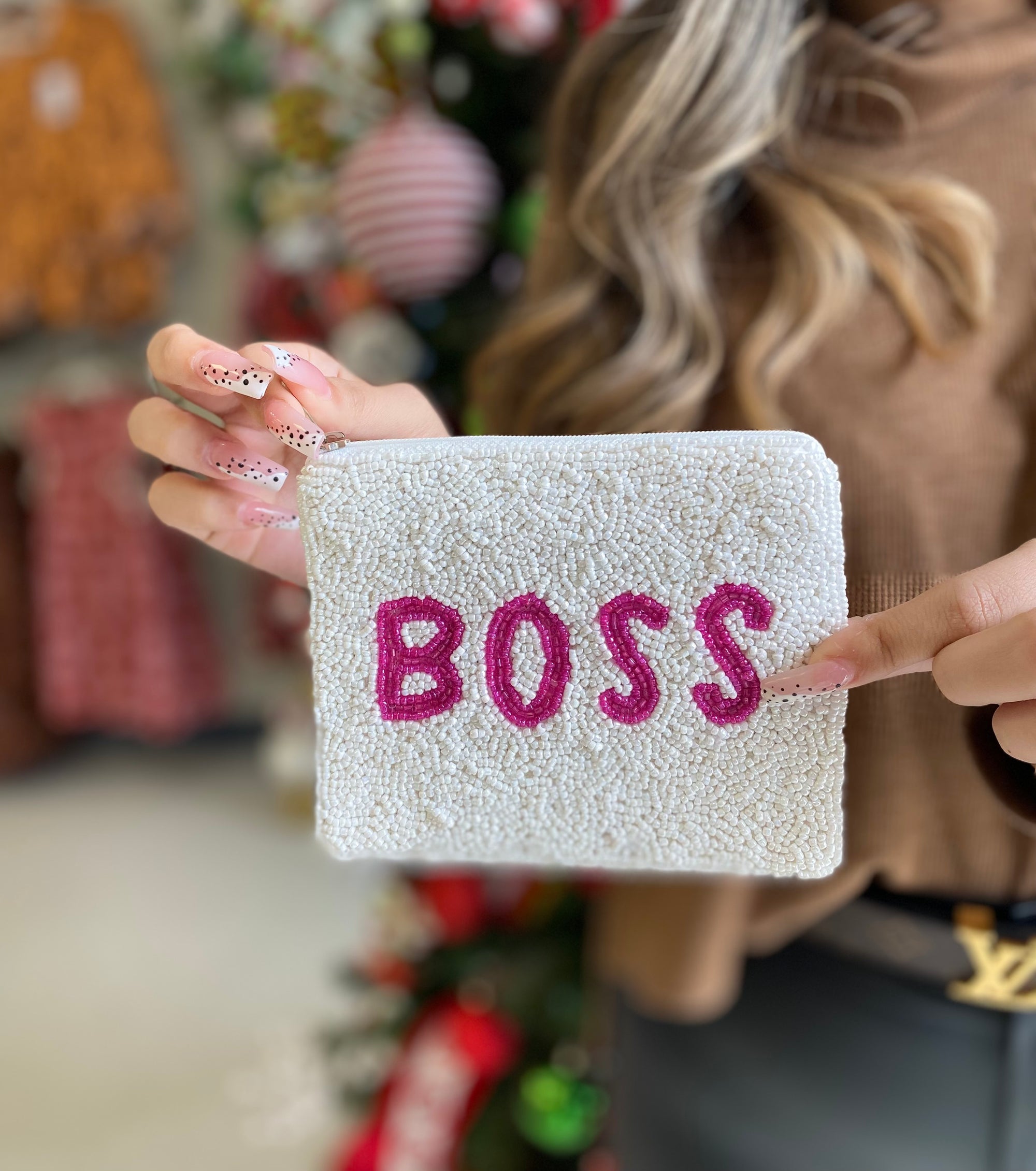 PINK BOSS BEADED POUCH