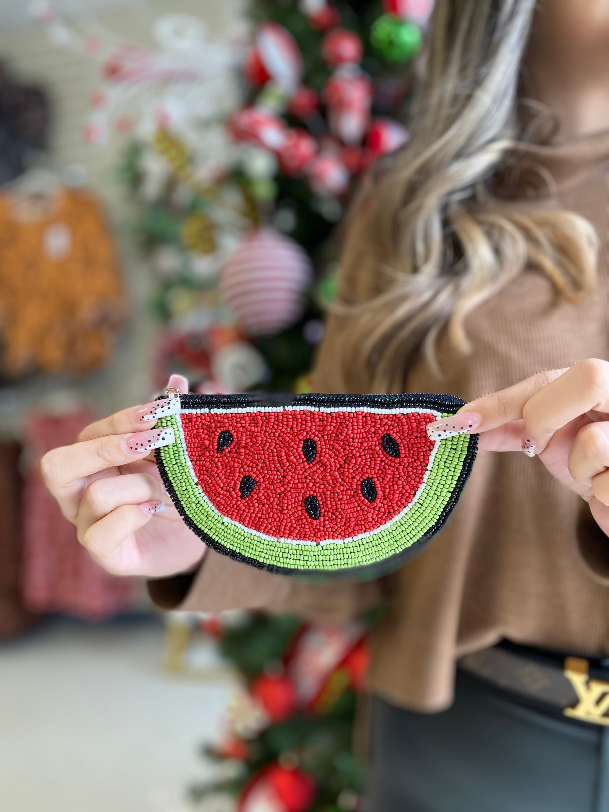 WATERMELON BEADED POUCH