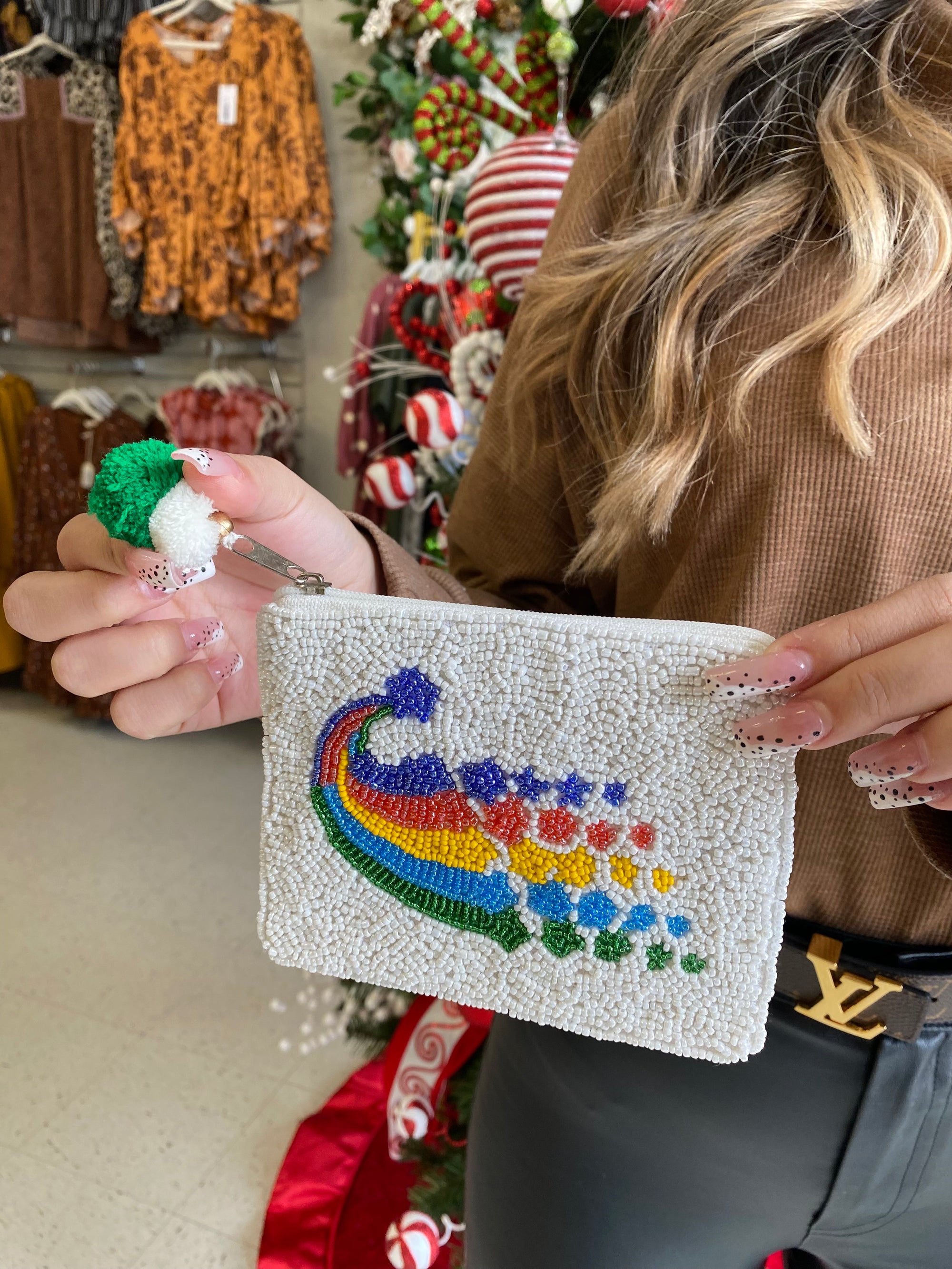 RAINBOW STARS BEADED POUCH