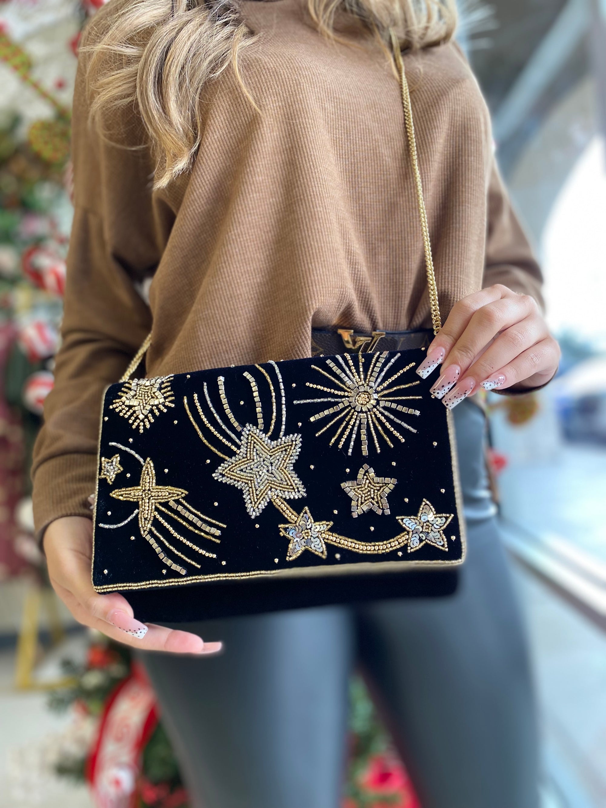 STARRY NIGHT VELVET CLUTCH