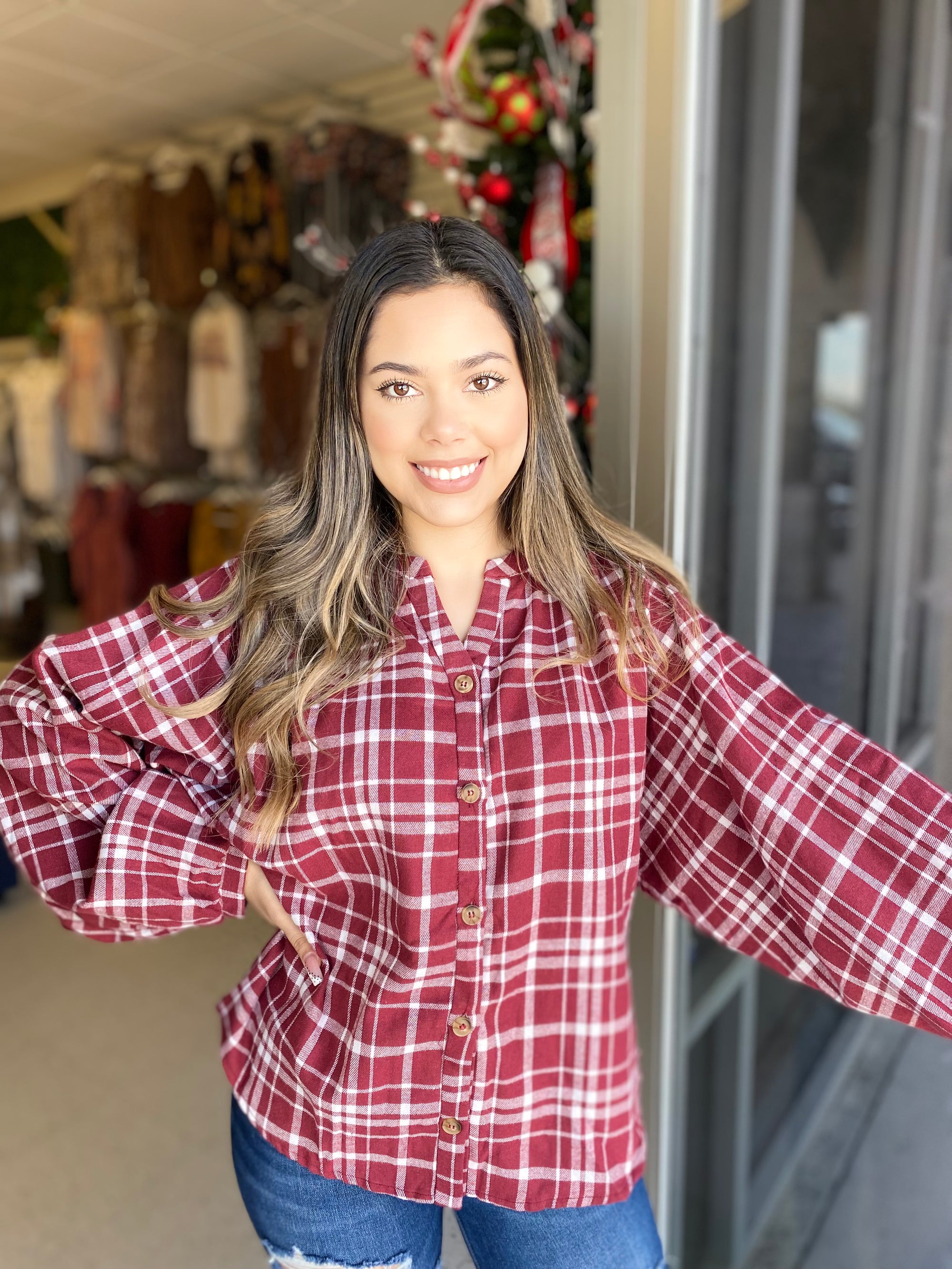 BURGUNDY PLAID TOP