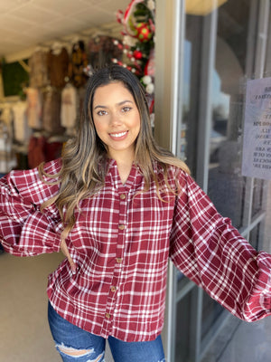 BURGUNDY PLAID TOP