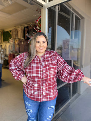 BURGUNDY PLAID TOP