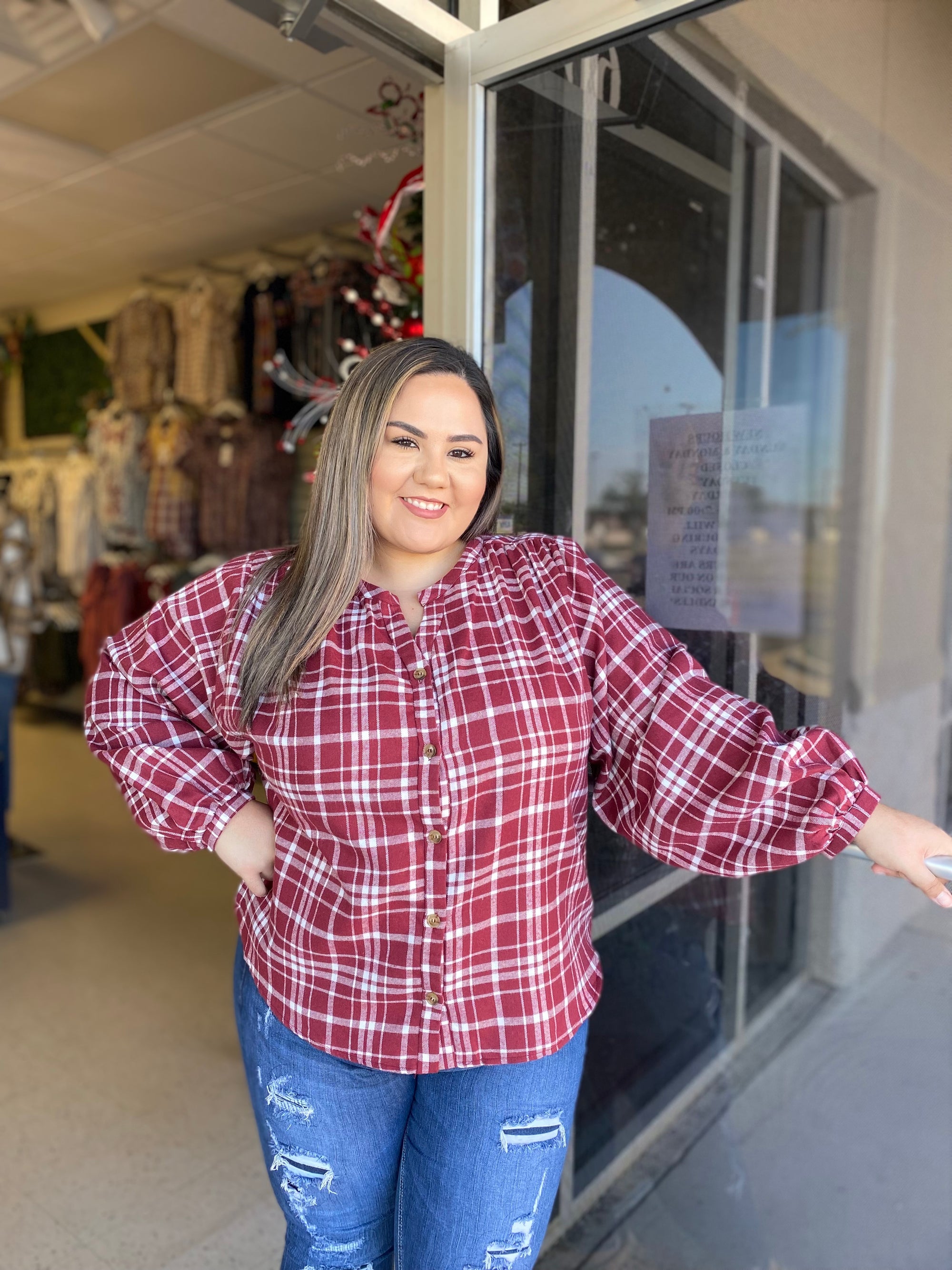 BURGUNDY PLAID TOP