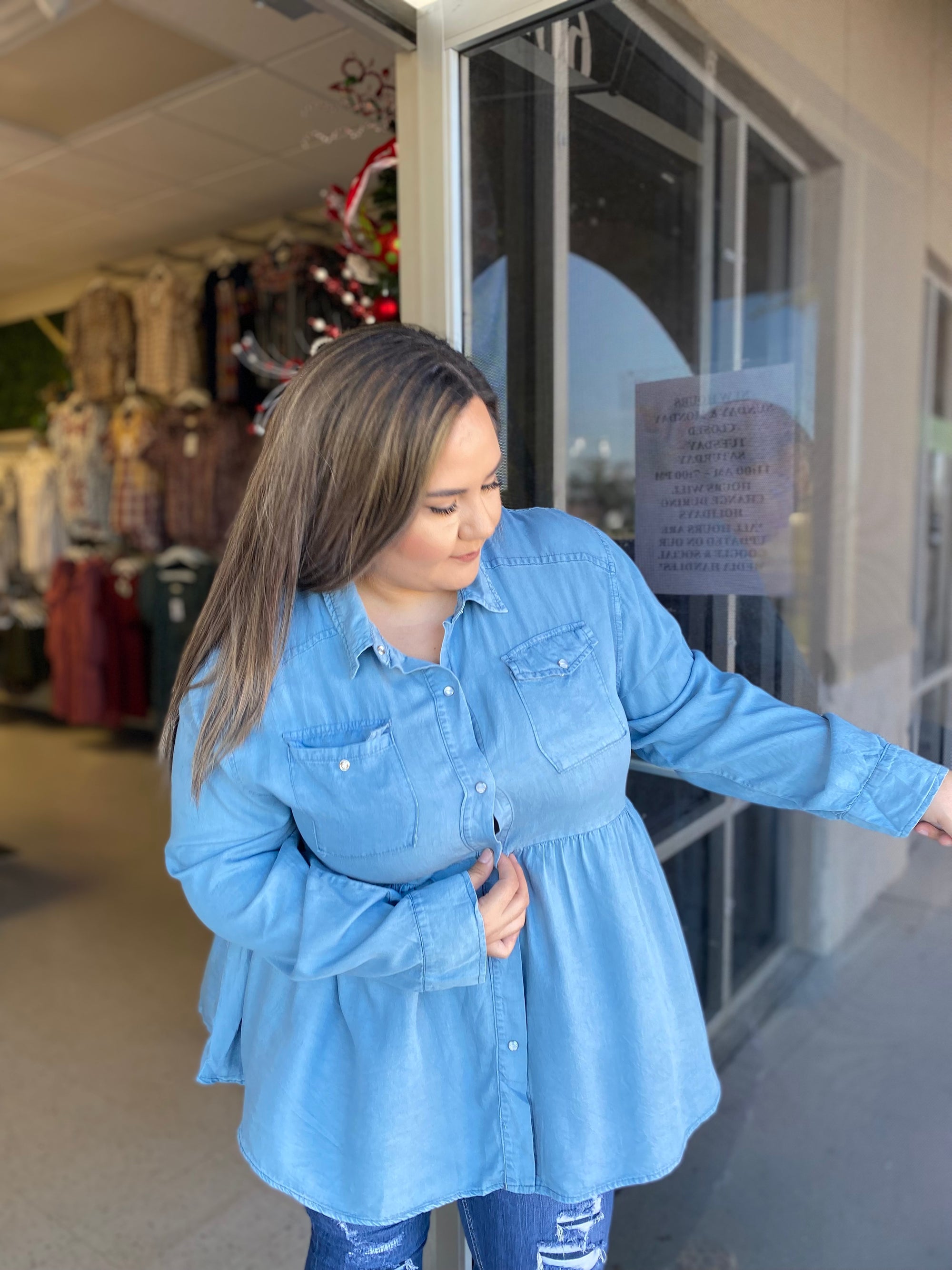 LIGHT DENIM PEPLUM TOP