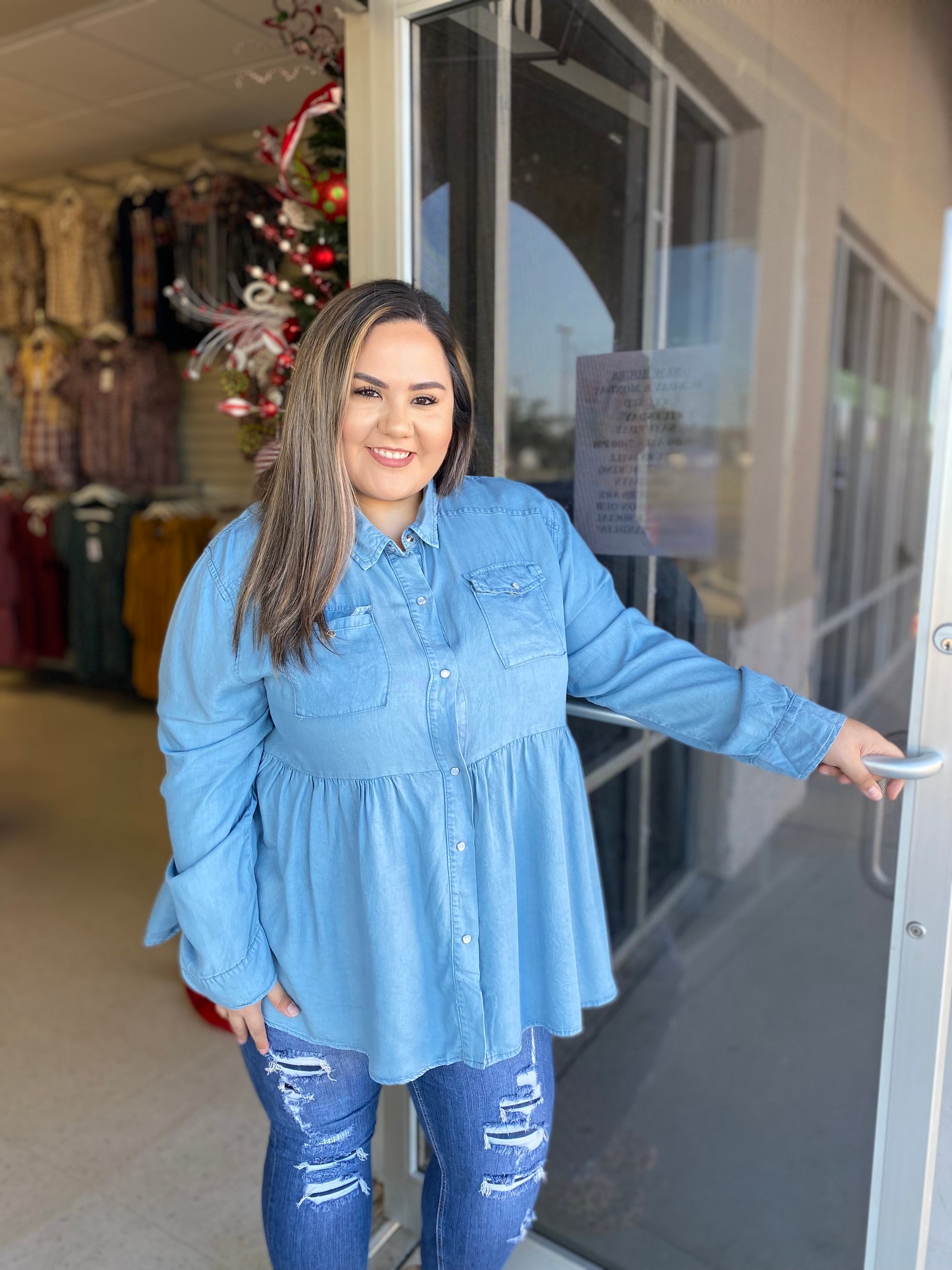 LIGHT DENIM PEPLUM TOP