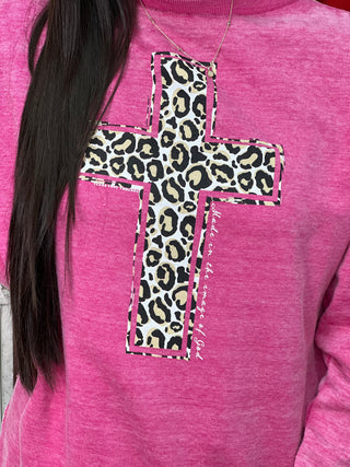 LEOPARD CROSS RASPBERRY SWEATSHIRT