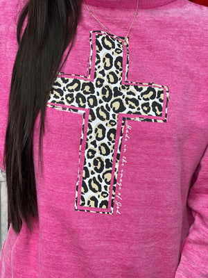 LEOPARD CROSS RASPBERRY SWEATSHIRT