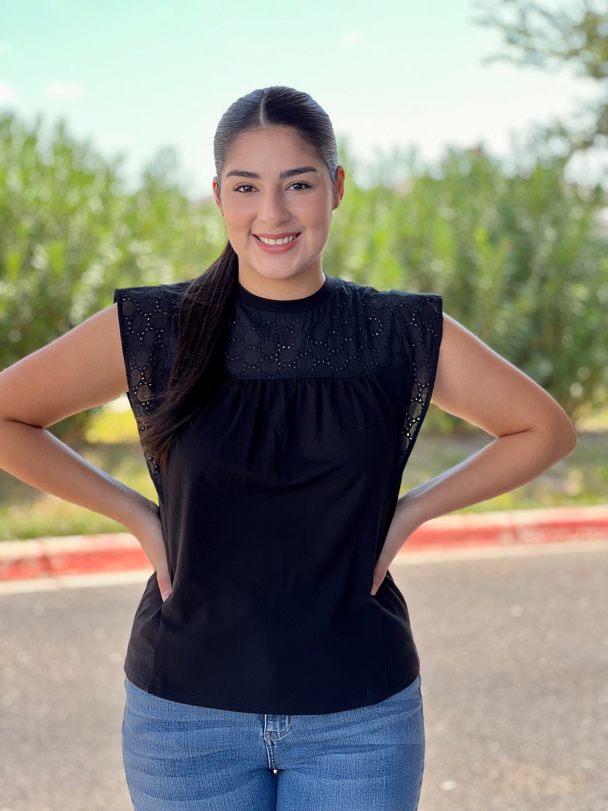 BLACK EYELET TOP