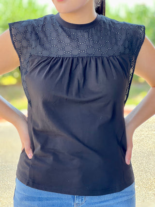 BLACK EYELET TOP