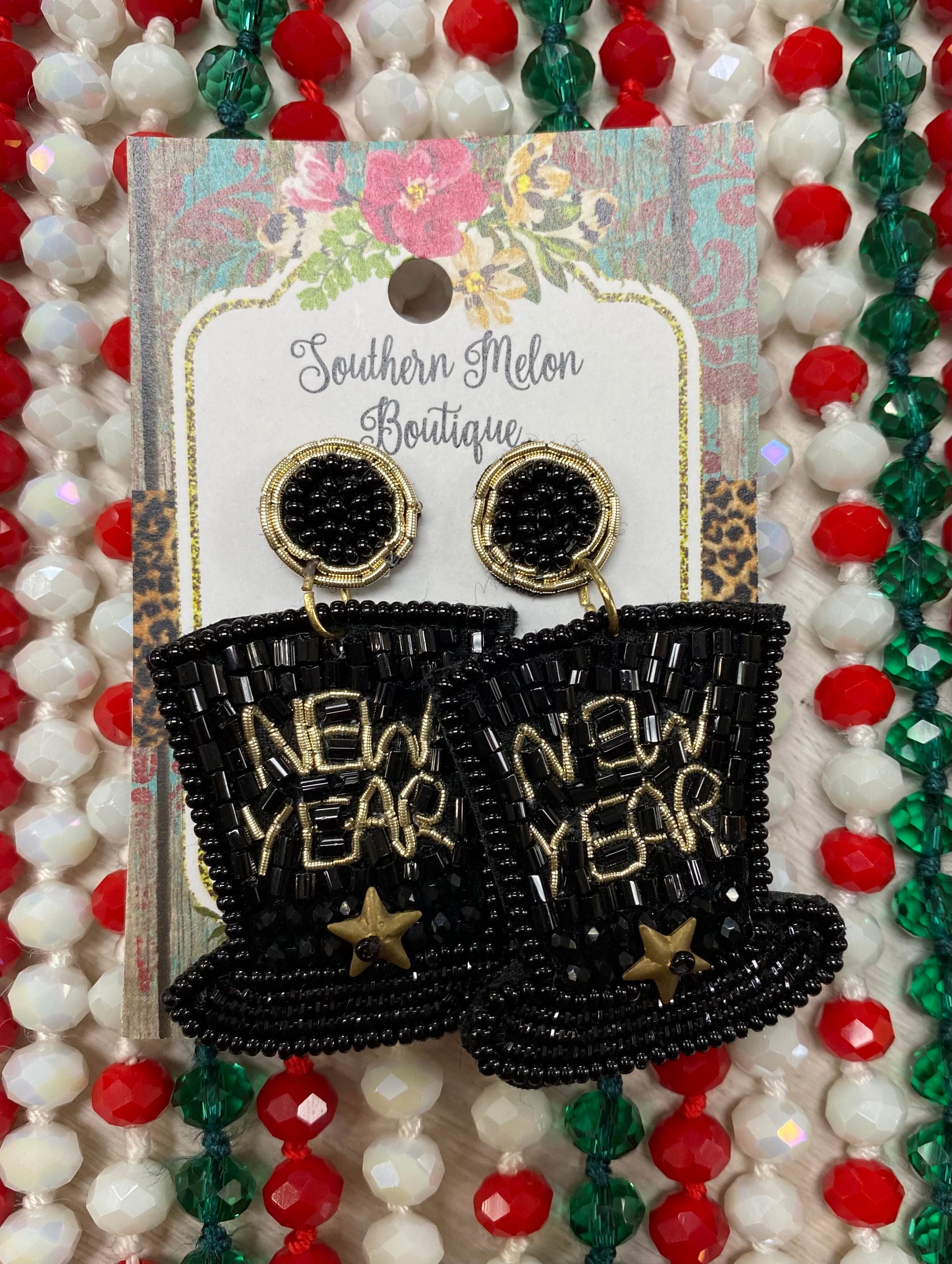 NEW YEAR HAT BLACK EARRINGS