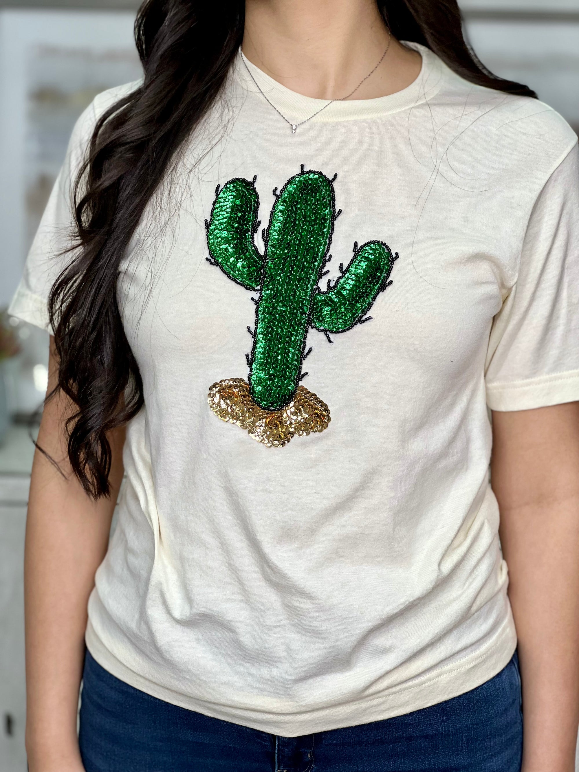 NATURAL SEQUIN GREEN CACTUS