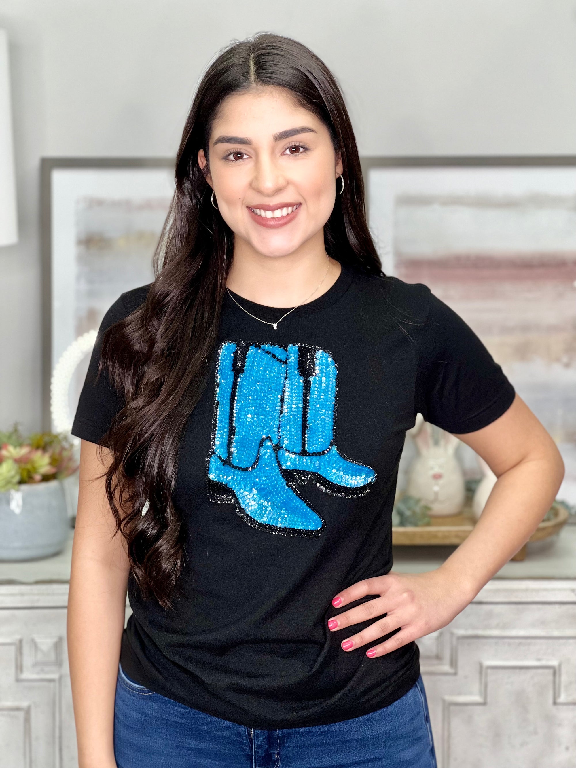 BLACK SEQUIN AQUA DOUBLE BOOT