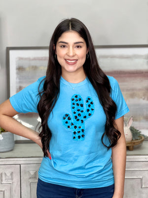 AQUA TEE SEQUIN LEOPARD CACTUS TEE