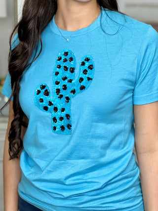 AQUA TEE SEQUIN LEOPARD CACTUS TEE