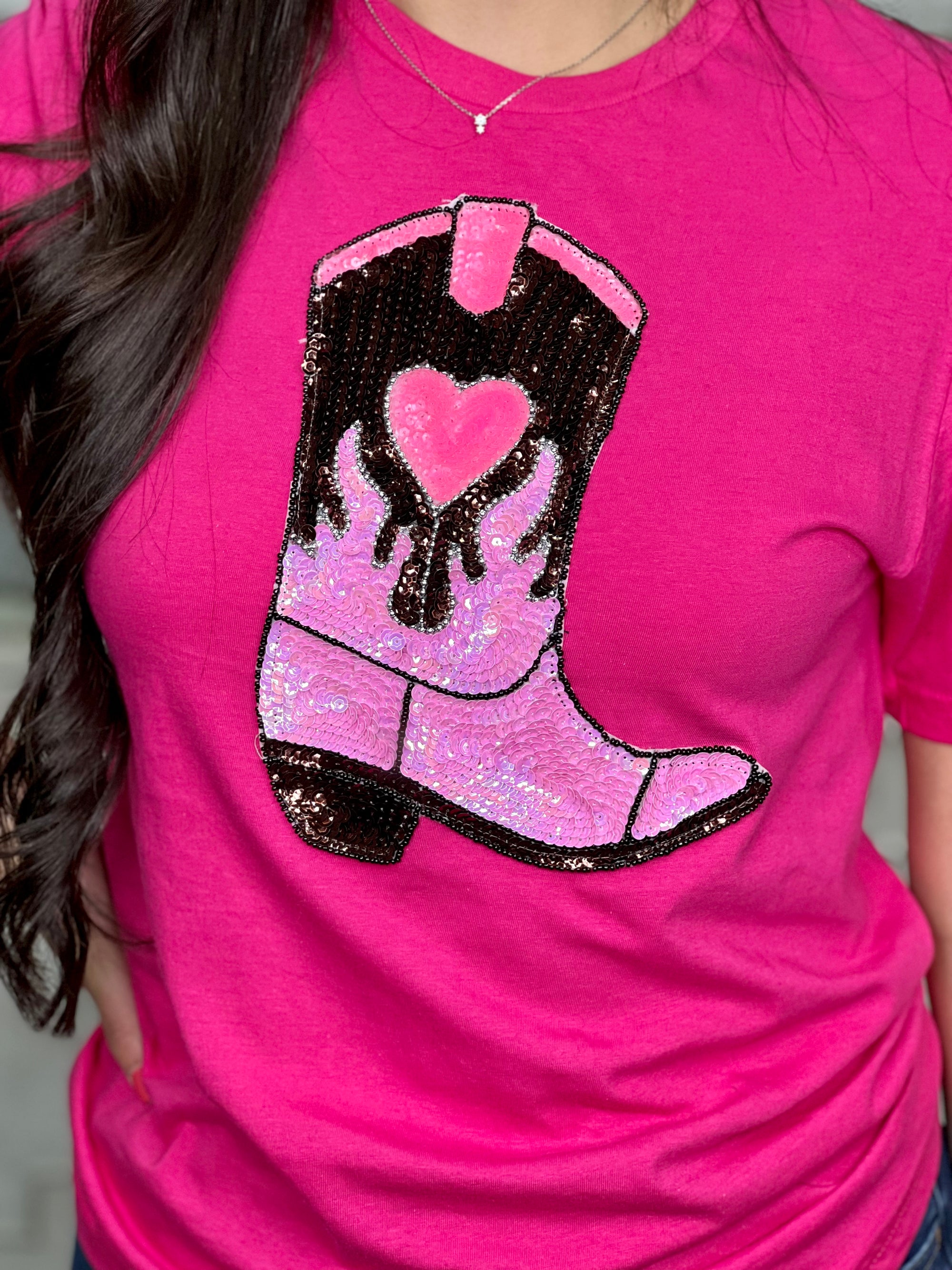 HELICONIA SEQUIN BROWN/PINK BOOT PATCH