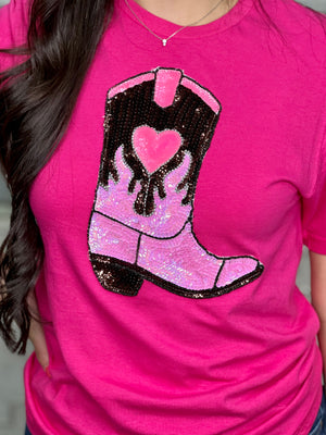HELICONIA SEQUIN BROWN/PINK BOOT PATCH