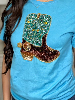 AQUA SEQUIN GOLD BOOT